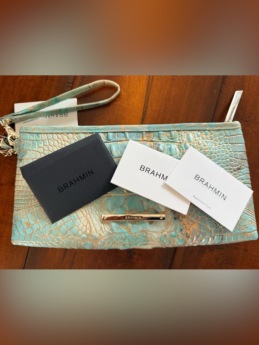 Brahmin Turquoise Croc-Embossed Wristlet - Picture 7 of 7
